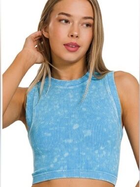 NWT ZENANA OUTFITTERS RIBBED SEAMLESS MUSCLE TANK, DEEP SKY, VARIOUS SIZES